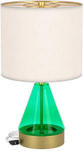 Load image into Gallery viewer, Amazon Brand – Rivet Smokey Glass and Brass Table Lamp, Modern, with Bulb, 16.63"H, Green