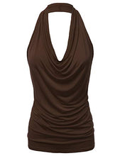 Load image into Gallery viewer, FASHIONOLIC Women's Casual Halter Neck Draped Front Sexy Backless Tank Top (S-3XL) (CLLTJ316) Brown 2X