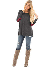 Load image into Gallery viewer, Hount Womens Round Neck Long Sleeve Shirts Elbow Patchwork Tunic Tops with Button (Deep Grey, XL)