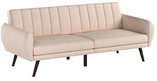 Load image into Gallery viewer, Novogratz Brittany Sofa Futon, Premium Linen Upholstery and Wooden Legs, Pink Linen