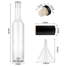 Load image into Gallery viewer, GUANENA 12 Pack 16oz Clear Glass Bottles with Cork Lids and PVC Shrink Capsules, 500 ml Empty Home Brewing Wine Bottles with Funnel for Sparkling Wine, Juice, Kombucha, Beverages
