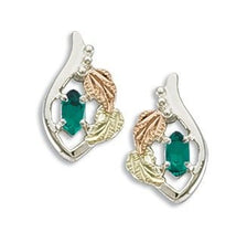 Load image into Gallery viewer, Created Soude Emerald Marquise May Birthstone Earrings, Sterling Silver, 12k Green and Rose Gold Black Hills Gold Motif