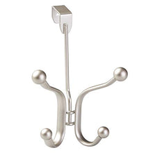 Load image into Gallery viewer, iDesign Axis Metal Over the Door Quad Hook Hanger for Coats, Jackets, Hats, Robes, Towels, Ideal for Bathroom, Bedroom, Mudroom, Satin Silver