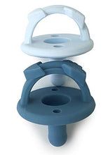 Load image into Gallery viewer, Itzy Ritzy Sweetie Soother Pacifier Set of 2- Silicone Newborn Pacifiers with Collapsible Handle & Two Air Holes for Added Safety; Set of 2 in Light Blue & Dark Blue, Ages Newborn & Up