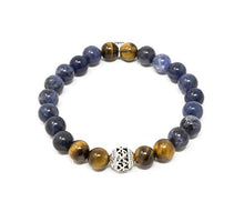 Load image into Gallery viewer, Larimar Accessories | 8mm Mala Beads Bracelet | Mala Gemstone Bracelet | Mala Yoga Bracelet | Mala Prayer Bracelet | Mala Meditation Beads Bracelet | (Sodalite & Tiger Eye)