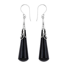 Load image into Gallery viewer, Authentic 925 Sterling Silver Pear Black Onyx Elegant Unique Stylish Fashion Costume Dangle Drop Earrings Jewelry for Women