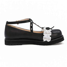 Load image into Gallery viewer, 100FIXEO Women Fashion Flats Heel Bow Rivet Buckle Strap Platform Ruffles Round Toe Elegant Mary Janes Shoes (Black, 8.5)