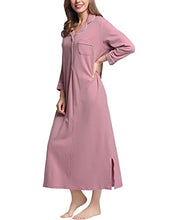 Load image into Gallery viewer, Women Full Length Nightgown Long Sleeve Cotton Soft Jersey Knit Nighty Notch Collar Button Up Comfortable Loungewear Dress (Dusty Pink, Large)