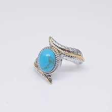Load image into Gallery viewer, Digital baby Magnificent Women's Jewelry 925 Sterling Silver Turquoise Feather Ring 18K Gold Proposal Gift Cocktail Party Rings Bridal Wedding Size 5-10