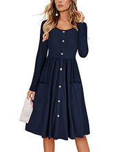Load image into Gallery viewer, KILIG Women's Dresses Long Sleeve Casual Button Down Swing Dress with Pockets(D1-Navy,Large)