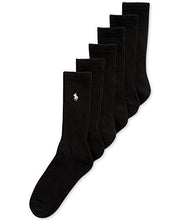 Load image into Gallery viewer, Polo Ralph Lauren Men's Classic Ribbed Crew Socks - 6 Pack (Black)