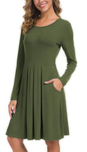 Load image into Gallery viewer, LILBETTER Women's Long Sleeve Simple Loose Casual Dress with Pockets (Olive,Medium)