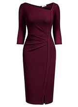 Load image into Gallery viewer, AISIZE Women's Retro Classy V-Neck Stretch Business Wrap Bodycon Dress Small Burgundy