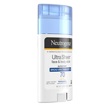 Load image into Gallery viewer, Neutrogena Ultra Sheer Non-Greasy Sunscreen Stick for Face & Body, Broad Spectrum SPF 70 UVA/UVB Sunscreen Stick, PABA-Free, 1.5 oz