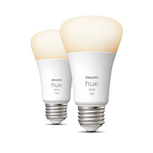 Load image into Gallery viewer, Philips Hue 2-Pack White A19 Medium Lumen Smart Bulb, 1100 Lumens, Bluetooth & Zigbee Compatible (Hue Hub Optional), Works with Alexa & Google Assistant, White (Dimmable Only)