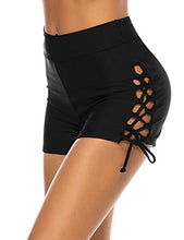 Load image into Gallery viewer, Lecieldusoir Women's Bathing Suit Shorts High Waist Swimsuit Shorts Bathing Suit Bottoms Lace Swimwear Bikini Boyshorts Black