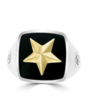 Load image into Gallery viewer, Effy 925 Sterling Silver & 18K Yellow Gold Onyx Star Ring, 5 TCW IRS0N674XX