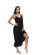 Load image into Gallery viewer, BUENOS NINOS Women's V Neck Floral Maxi Dress Boho Printed Adjustable Spaghetti Strap Ethnic Beach Long Dress with Pockets L Pure Black Dress