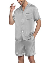 Load image into Gallery viewer, Ekouaer Men's Short Sleeve Pajama Set Satin Sleepwear with Pockets Loose Sleep Loungewear 2 Pieces Summer Pjs Black