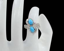 Load image into Gallery viewer, Natural Two Stone 7X5 MM Oval Sleeping Beauty Turquoise Cabochon Gemstone 925 Sterling Silver December Birthstone Solitaire Unisex Proposal Ring Anniversary Gift For Wife (Yellow Gold Rhodium Plated Silver, 8)
