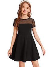 Load image into Gallery viewer, SOLY HUX Girl's Contrast Mesh Short Sleeve High Waist Flared A Line Short Dress Black 11-12Y