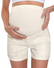 Load image into Gallery viewer, PIQIDIG Womens Maternity Jeans Shorts Belly Support Pregnancy Short Pants White M