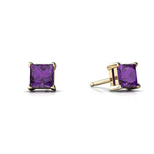 Load image into Gallery viewer, 14kt Yellow Gold Amethyst 4mm Square Princess Cut Stud Earrings
