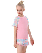 Load image into Gallery viewer, KID1234 Girls Swimsuit Two Piece Rashguard Swimwear Girls Bathing Suit UPF 50+ Beach Wear for Girls 13-14 Years Pink