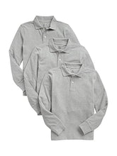 Load image into Gallery viewer, GAP Boys Organic Cotton Long Sleeve Uniform (3-Pack) Polo Shirt, Light Heather Grey B10, X-Small US
