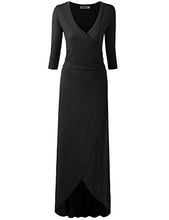 Load image into Gallery viewer, Doublju Women's Long Sleeve Deep V-Neck Top Bodycon Surplice Dress Black XL