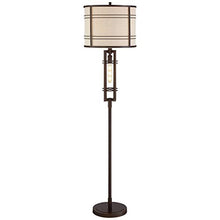 Load image into Gallery viewer, Elias Industrial Farmhouse Floor Lamp with Nightlight LED Oil Rubbed Bronze Off White Oatmeal Fabric Drum Shade for Living Room Reading Bedroom Office - Franklin Iron Works