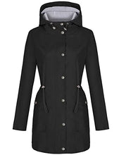 Load image into Gallery viewer, Women's Raincoats Waterproof Rain Jacket Long Lightweight Outdoor Windbreaker Hooded Trench Coats with Pockets Black XXL
