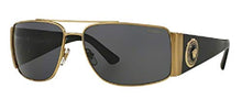 Load image into Gallery viewer, Versace VE2163 100281 63M Gold/Grey Polarized Rectangle Sunglasses For Men For Women+FREE Complimentary Eyewear Care Kit