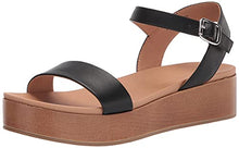 Load image into Gallery viewer, Amazon Essentials Women's Two Band Flatform Sandal Flat, Black PU, 8 B US