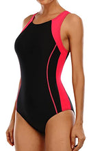 Load image into Gallery viewer, beautyin Women's Competitive Swimsuit Swim Team Conservative Padded Bathing Suit Black and Red