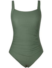 Load image into Gallery viewer, Firpearl Women's Black One Piece Swimsuit Padded Push Up Ruched Tummy Control Swimwear 18 Army Green-2