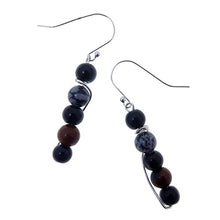 Load image into Gallery viewer, SatinCrystals Obsidian Medley Earrings 1.9" Boutique Black Snowflake Mahogany Volcanic Protection Stone Sterling Silver B01