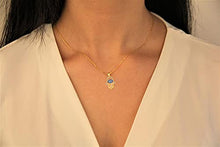 Load image into Gallery viewer, Sloong Evil Eye Hamsa Hand Necklace 14k Gold Plated Third Eye White Blue Cz Womens Pendant Necklace