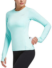Load image into Gallery viewer, BALEAF Women's Thermal Fleece Tops Long Sleeve Running Athletic t-Shirt with Thumbholes Zipper Pocket Aqua Size XS