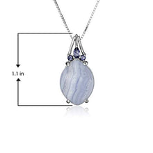 Load image into Gallery viewer, .925 Sterling Silver Genuine Blue Lace Agate and Iolite 1" Oval Pendant Necklace on 18" Box Chain