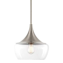 Load image into Gallery viewer, Kira Home Ava 12" Modern Industrial Schoolhouse Pendant Light with Clear Wine Glass Style Shade, Adjustable Hanging Height, Brushed Nickel Finish
