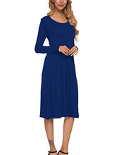 Load image into Gallery viewer, MISFAY Women's Long Sleeve Pockets Empire Waist Pleated Loose Swing Casual Flare Midi Dress (XL, Royal Blue)