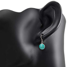 Load image into Gallery viewer, 925 Sterling Silver Blue Turquoise Stone Round Dangle Hook Earrings