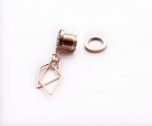 Load image into Gallery viewer, Silver Crushed Glass Diamond Dangle Rose Gold Plugs - 16g to 9/16 inch - Also available in Gold, Silver or Black!