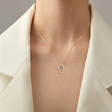 Load image into Gallery viewer, KOMI Hamsa Necklace Hand of Fatima Evil Eye Necklace 18K Gold Plated CZ Cubic Zirconia Necklace Evil Eye Pendant Necklace Minimalist Amulet Necklaces for Women