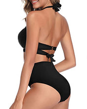 Load image into Gallery viewer, Tempt Me Women's Vintage Swimsuits Olive Green Retro Halter Ruched High Waist Bikini with Bottom L