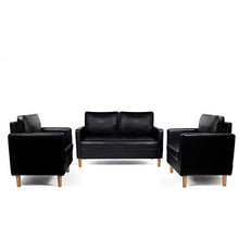 Load image into Gallery viewer, AILEEKISS Mid-Century Sectional Sofa Set Faux Leather Office 3 Pcs Couch Set with Armrest Modern Upholstered Loveseat Couches (1-Seater+1-Seater+2-Seater, Black)