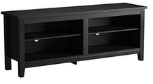 Load image into Gallery viewer, WE Furniture Minimal Farmhouse Wood Universal Stand for TV's up to 64" Flat Screen Living Room Storage Shelves Entertainment Center, 58 Inch, Black