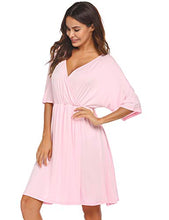 Load image into Gallery viewer, Ekouaer 3 in 1 Labor/Delivery/Hospital Gown Maternity Dress Nursing Nightgown Sleepwear for Breastfeeding V Neck Short Sleeve Nightshirt Sleeping Dress, Pink, Samll