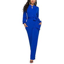 Load image into Gallery viewer, Ophestin Womens Long Sleeve Jumpsuit for Work Wide Leg Pants Rompers with Belt Royale Blue Size M